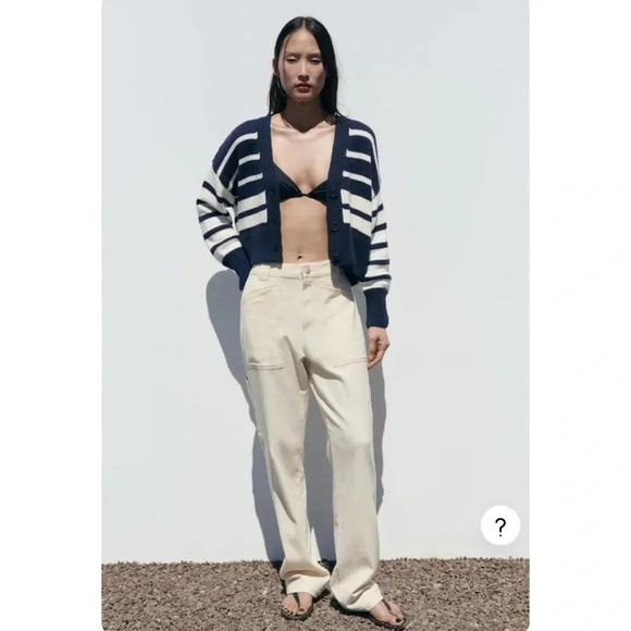 NWT Zara Striped Knit Cardigan Sweater Cropped V Neck Button Down - Picture 13 of 16